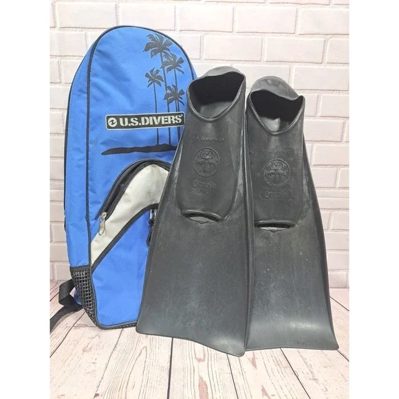 U.S. Divers Aqua Lung Otarie Fins, Black, 9.5-11.5, With  Case Made In USA