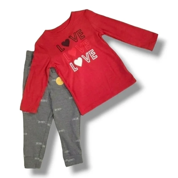 Cat & Jack Red And Gray Love Pajama Set - 3T