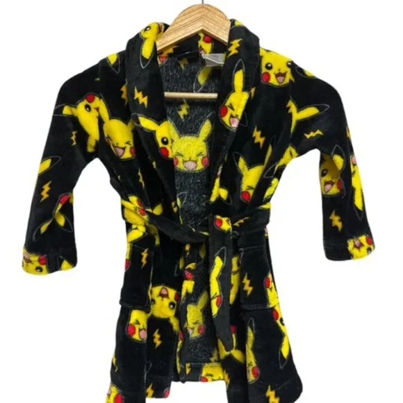 Nintendo Pokeman Pikachu Bath Robe Pajama Boys Size 4/5 Long Sleeve