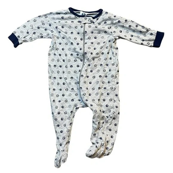 Gerber Baby Boy Size 3/6 Months Cotton Rayon Long Sleeve Sports Gray Blue Pajama