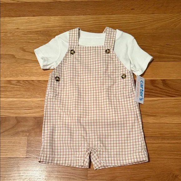Carter's‎ Beige Checkered Kids Overalls