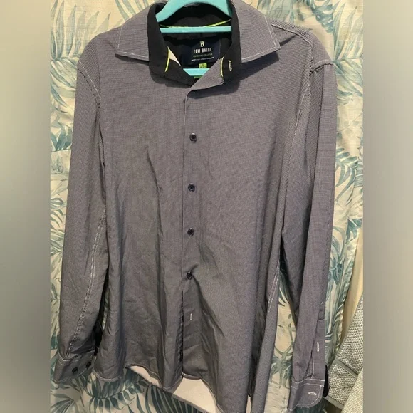 Tom Baine blue and white performance Shirt Mens small Slim Fit Button Down