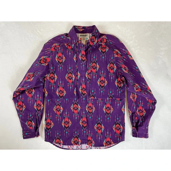 Vintage Wrangler‎ Authentic Western Apparel Mens Purple Aztec Button Up