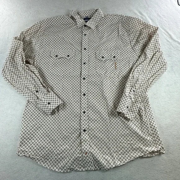 RESISTOL Mens Long Sleeve Western Shirt XL White Orange Blue Accents Pearl Snaps