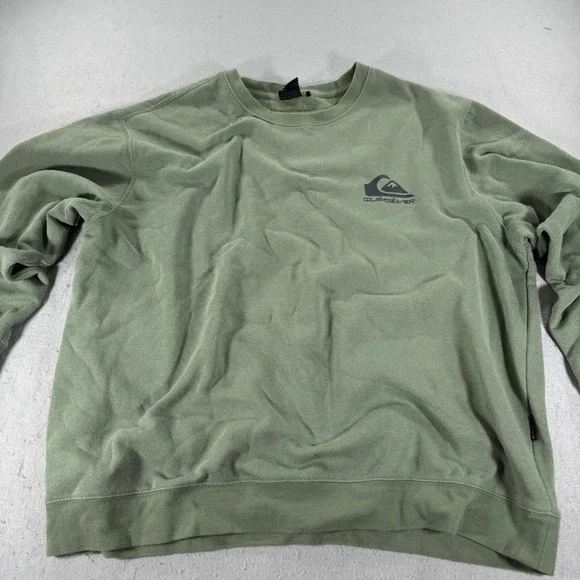 Quiksilver Mens XXL Olive Green Fleece Crewneck Logo Sweatshirt Pullover