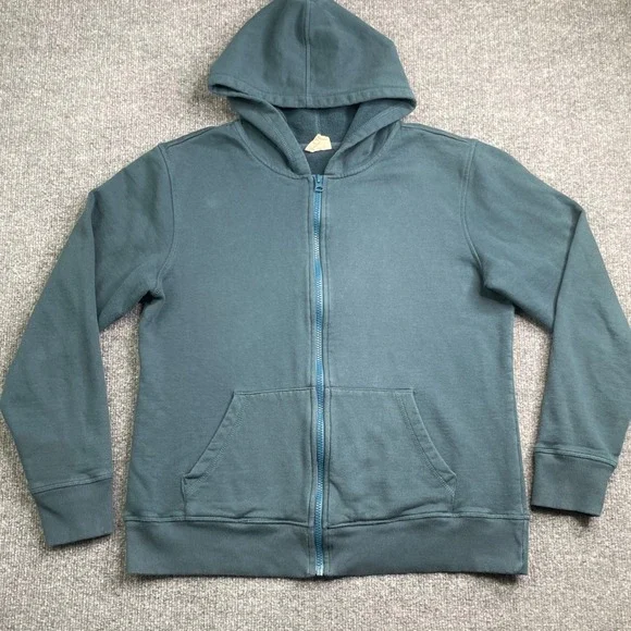 Pact Full Zip Hoodie Mens Large Teal Blue 100% Organic Cotton Fleece Pocket