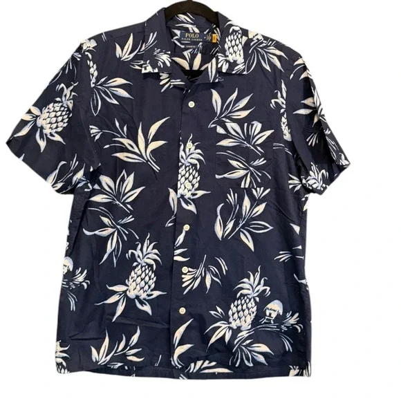Polo Ralph Lauren Classic Fit Pineapple Camp Shirt Navy Hawaiian Mens Sz M