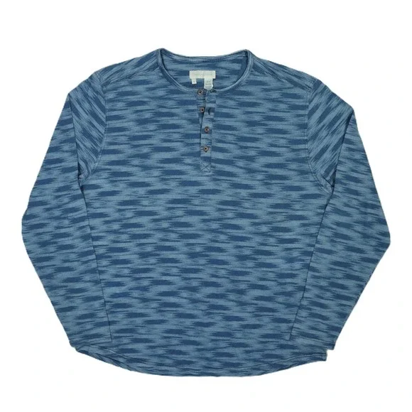 Territory Ahead Men's Blue Ikat Cotton Henley Long‎ Sleeve Shirt XL