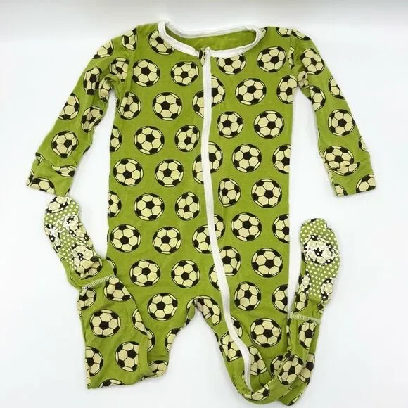 Kickee Pants Zippered Bamboo Soft One Piece Pajamas Soccer Ball Print  - Toddler