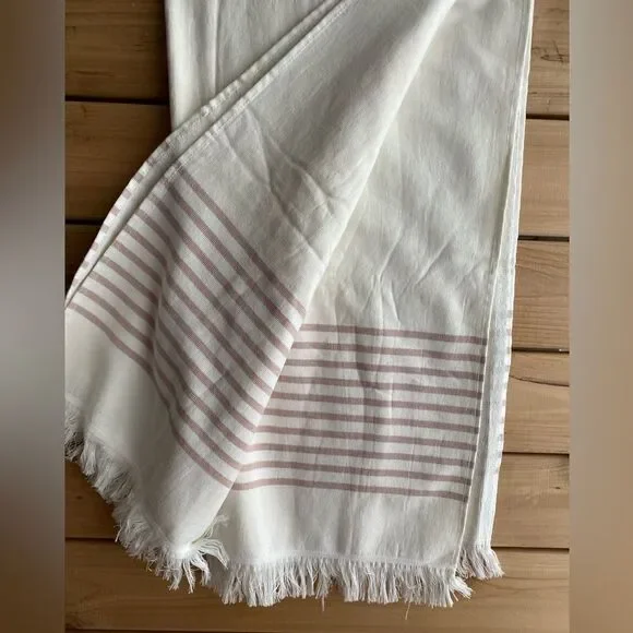 Hearth & Hand Mauve Striped Bath Towel With Fringed Edging