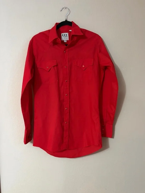 Ely Cattleman Men's Western Shirt Red Pearl Snap Long Sleeve Cowboy Rodeo Size S