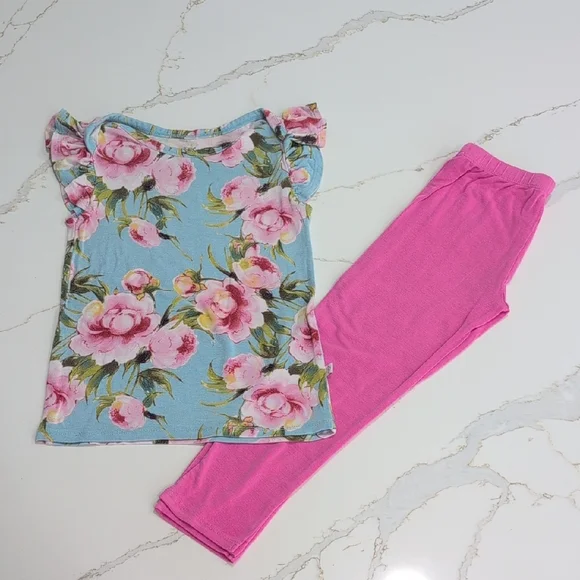 Posh Peanut Floral Pajama Set - Blue and Pink