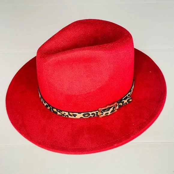 NEW BURGUNDY FASHION BRIM HAT LEOPARD ACCENT