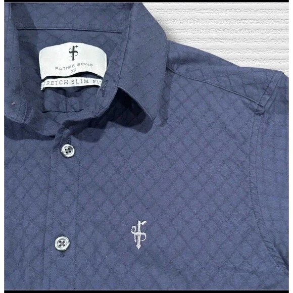 Father Sons Navy Diamond Quilted Stretch Slim Fit Button Down Shirt XS