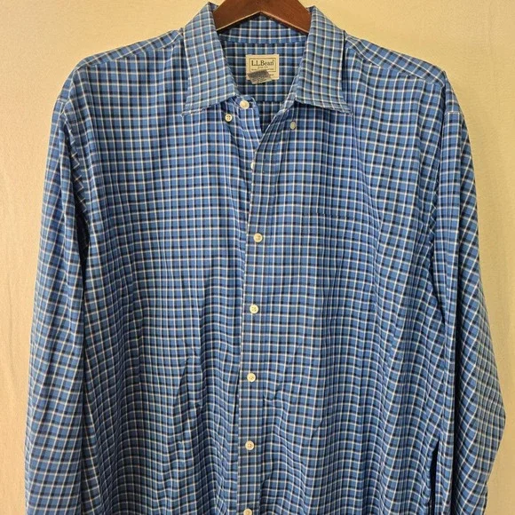 LL Bean Mens 2XLT Tall Traditional Fit Long Sleeve Blue‎ Button Shirt Cotton