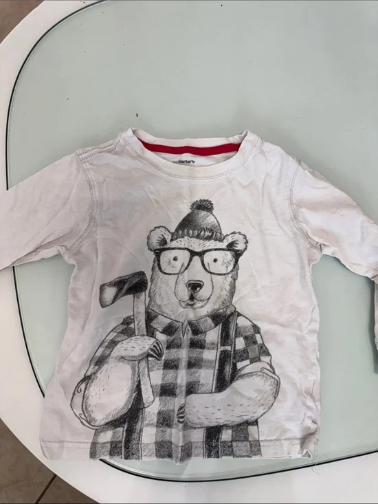 Carter's White Long-Sleeve Tee with Bear Graphic