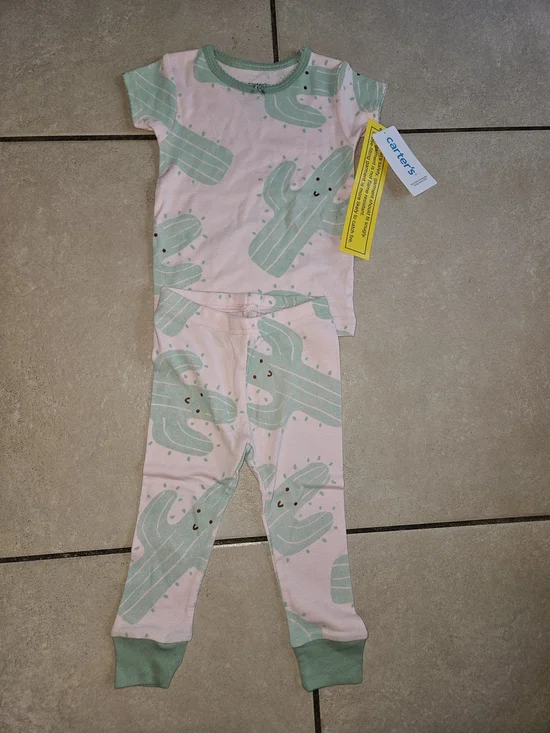 Carter's Pink & Mint Cactus Two-Piece Pajama Set
