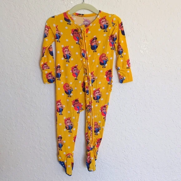 Vibrant Yellow Kids' Cartoon Print Onesie