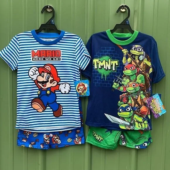 Ninja Turtles & Mario Graphic Print Tee & Shorts Sleep 2, 2-Piece Sets Size XS