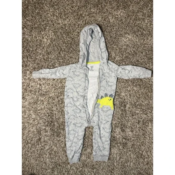 Carter’s Just One You Baby Dino Hooded Zip Romper Gray Dinosaur 9M