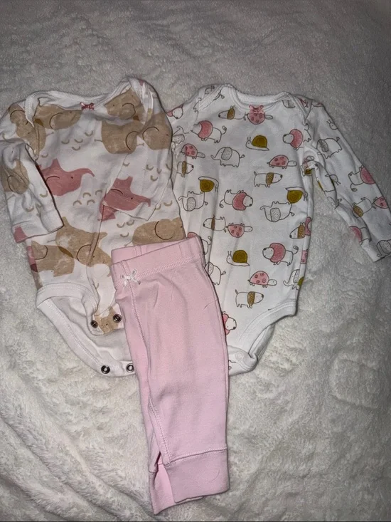 Carter's Pink & White Animal Print 3-Piece Baby Set