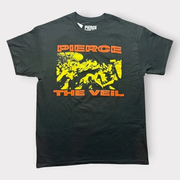 Pierce The Veil I Can't Hear You Band T-Shirt Black Orange Yellow Mens Large