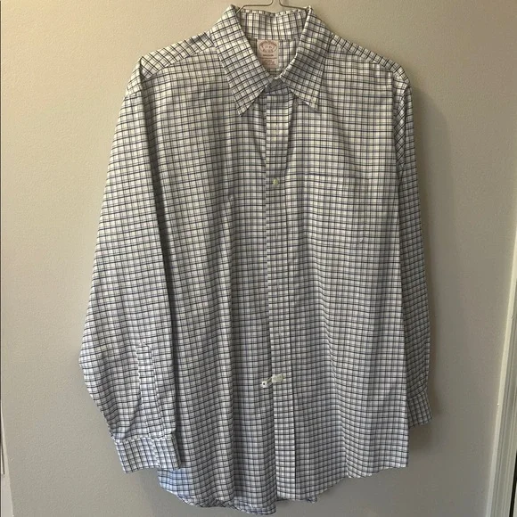 Brooks Brothers Men's White and Blue Plaid Dress Shirt