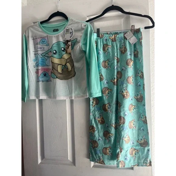 Star Wars Grogu Baby Yoda Pajama Set Kids Size 8 Mint Green Mandalorian 2PC NWT