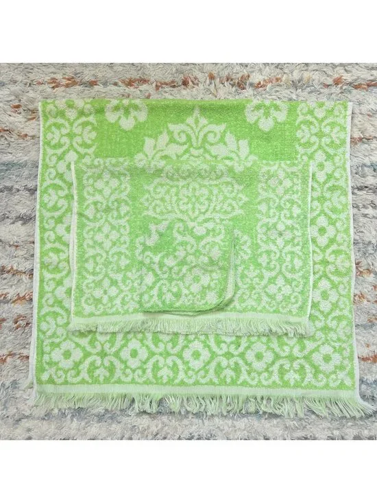 Vintage MCM St. Mary's Green Flower Bath Set Towels USA