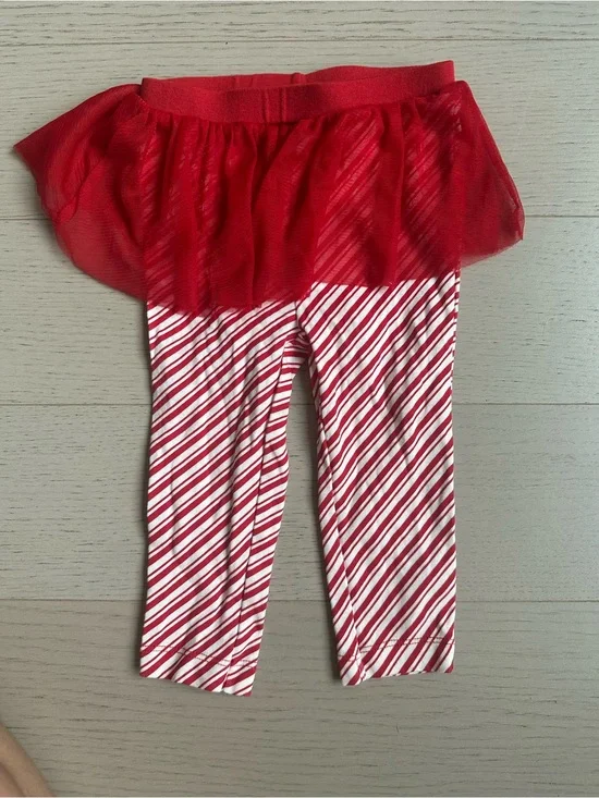 Carter's Red and White Striped Tulle-Skirt Leggings
