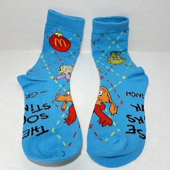 2025 McDONALD'S Grinch Socks Christmas Adult Happy Meal Blue Socks