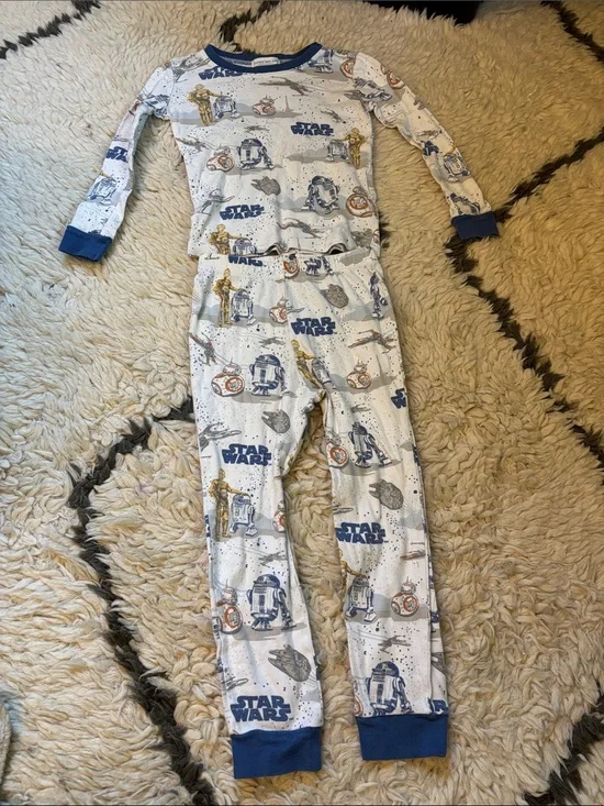 Star Wars White and Blue Kids Pajama Set with Character Prints