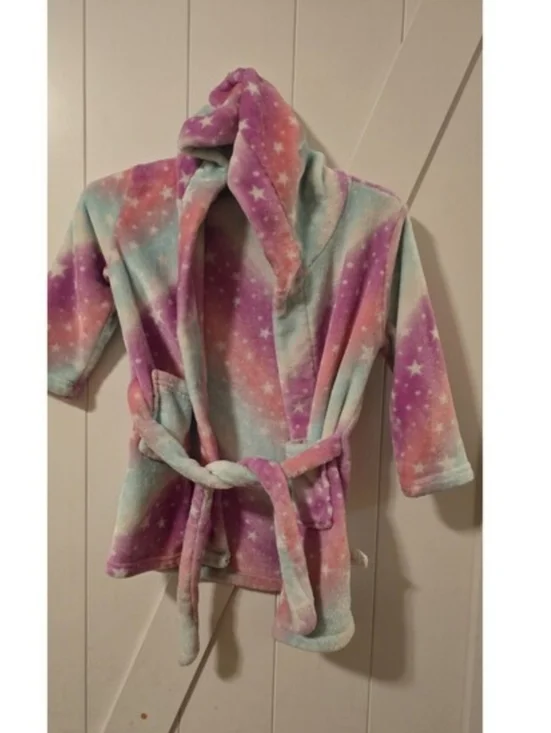 Girls' Kids Cuddl Duds Plush PinkPurple Tie-Dye Robe, Size S (7/8).Soft & Coz