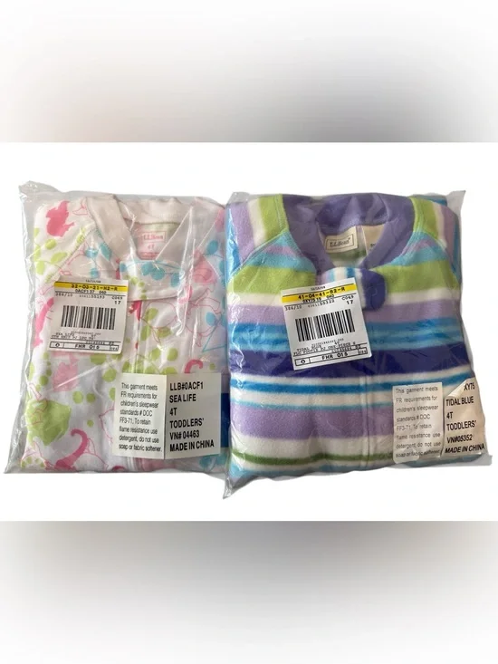 LL Bean Toddler Fleece Pajama Set - Sea Life and Stripped (Girls)‎