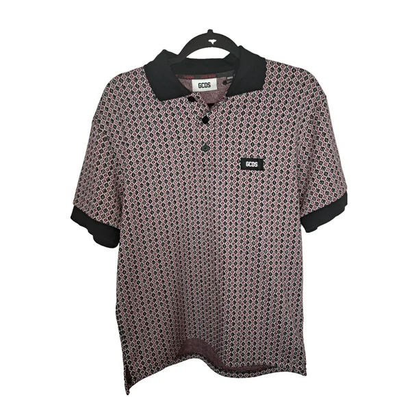 GCDS‎ Polo Size Medium Blue Red Logo Argyle