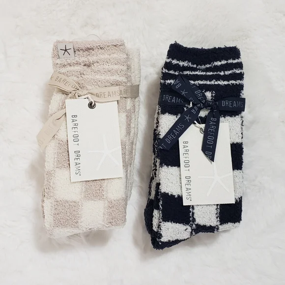 BUNDLE Barefoot Dreams Socks Indigo Multi & Stone Multi CozyChic Checks Stripes