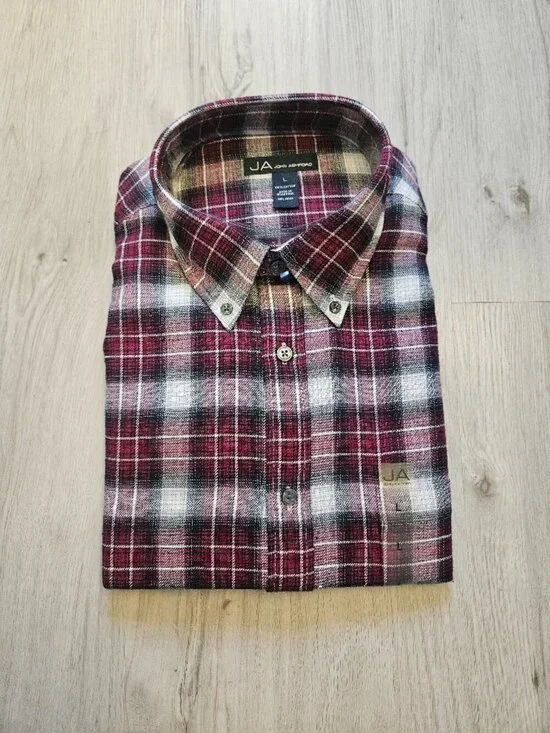 John Ashford Red & Black Plaid Large Long Sleeve Flannel Shirt