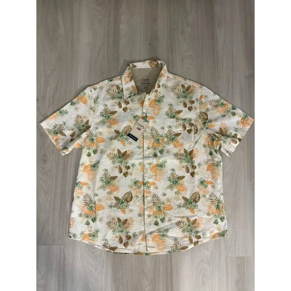 Chaps Mens Shirt Seacoast Wash Floral Palm Button Down Green Orange XXL NWT