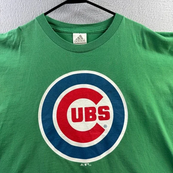 Vintage Adidas Shirt Mens XL Green Short Sleeve Tee Chicago Cubs MLB Made in USA