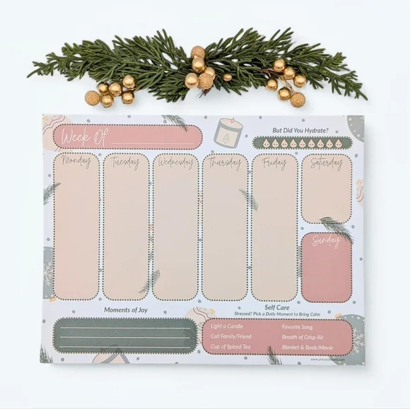 Weekly Planner Pad Pine Winter Holiday Christmas Ornaments 8.5x11 in