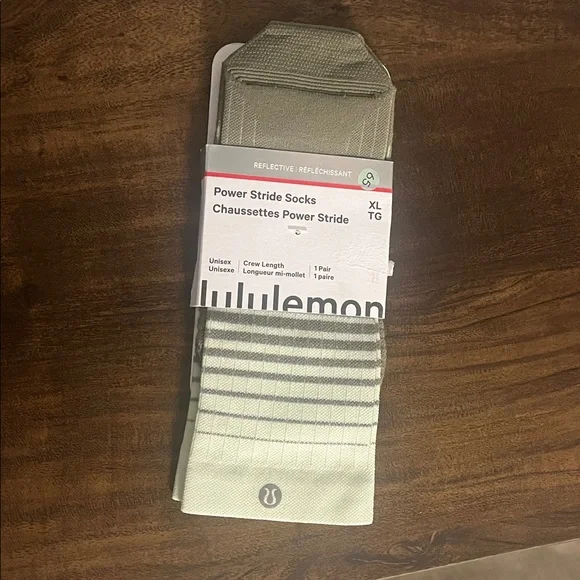lululemon Power Stride Crew Socks - Sage Green with Reflective Stripes (XL)