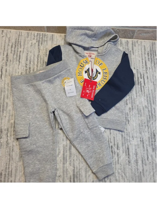 TRUE RELIGION Two-Piece Buddha Logo Zip Hoodie & Joggers Set Blue Boys 2T NWT
