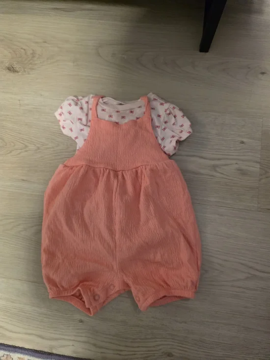 Carter's Coral Pink Bubble Romper with Printed White Tee