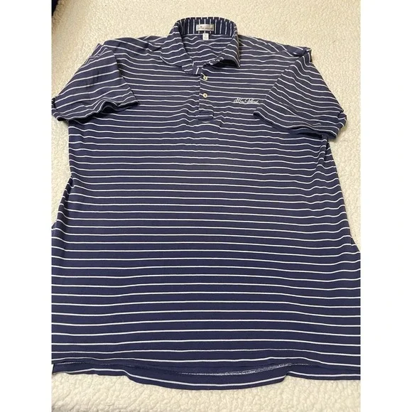 Peter Millar Polo Shirt Mens L Summer Comfort Blue Striped SEA ISLAND Golf