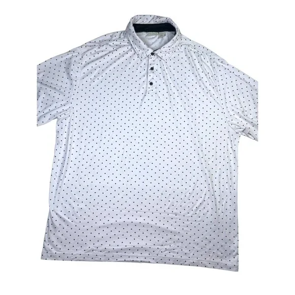 Rorie Whelan Polo Shirt Men's 2XL White Polka Dot Stretch Short Sleeve Golf‎