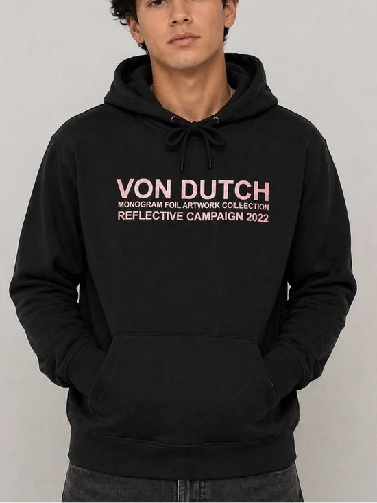 Von‎ Dutch Paris black Hoodie pink Reflective Campaign 2022 graphic men’s Large