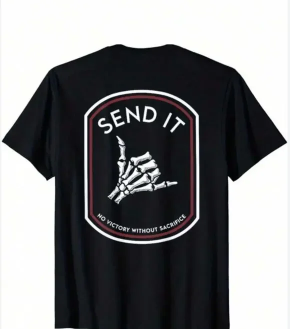 Send It Skeleton Shaka Graphic T Shirt Black Short Sleeve Unisex Skate Surf XL
