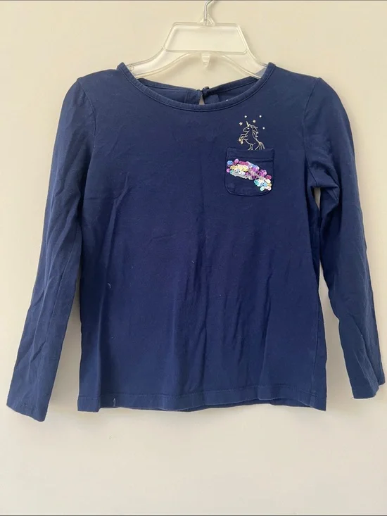 Carter's Navy Long-Sleeve Unicorn Sequin Pocket Shirt