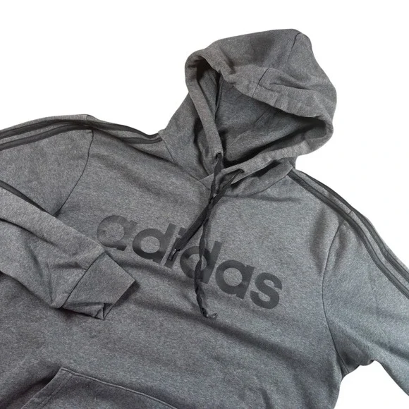 Adidas Hoodie Mens Medium Gray 3-Stripe Logo Pullover Sweatshirt Gorpcore Gym