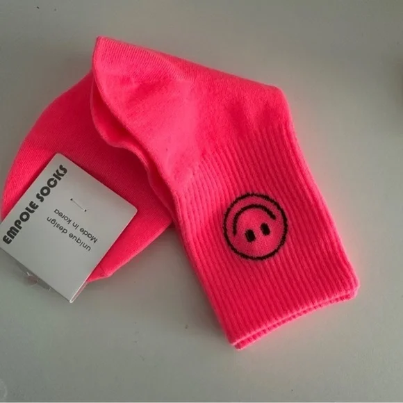 Y2K Socks -Smiley Face- Fluorescent Pink- Made in Korea- Emoji